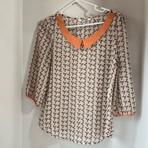 Daniel rainn sheer hummingbird top size small orange white Peter Pan collar
